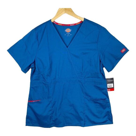 NWT Dickies Royal Blue Womens Modern Classic Short Sleeve V-Neck Scrub Top Large - Picture 1 of 7